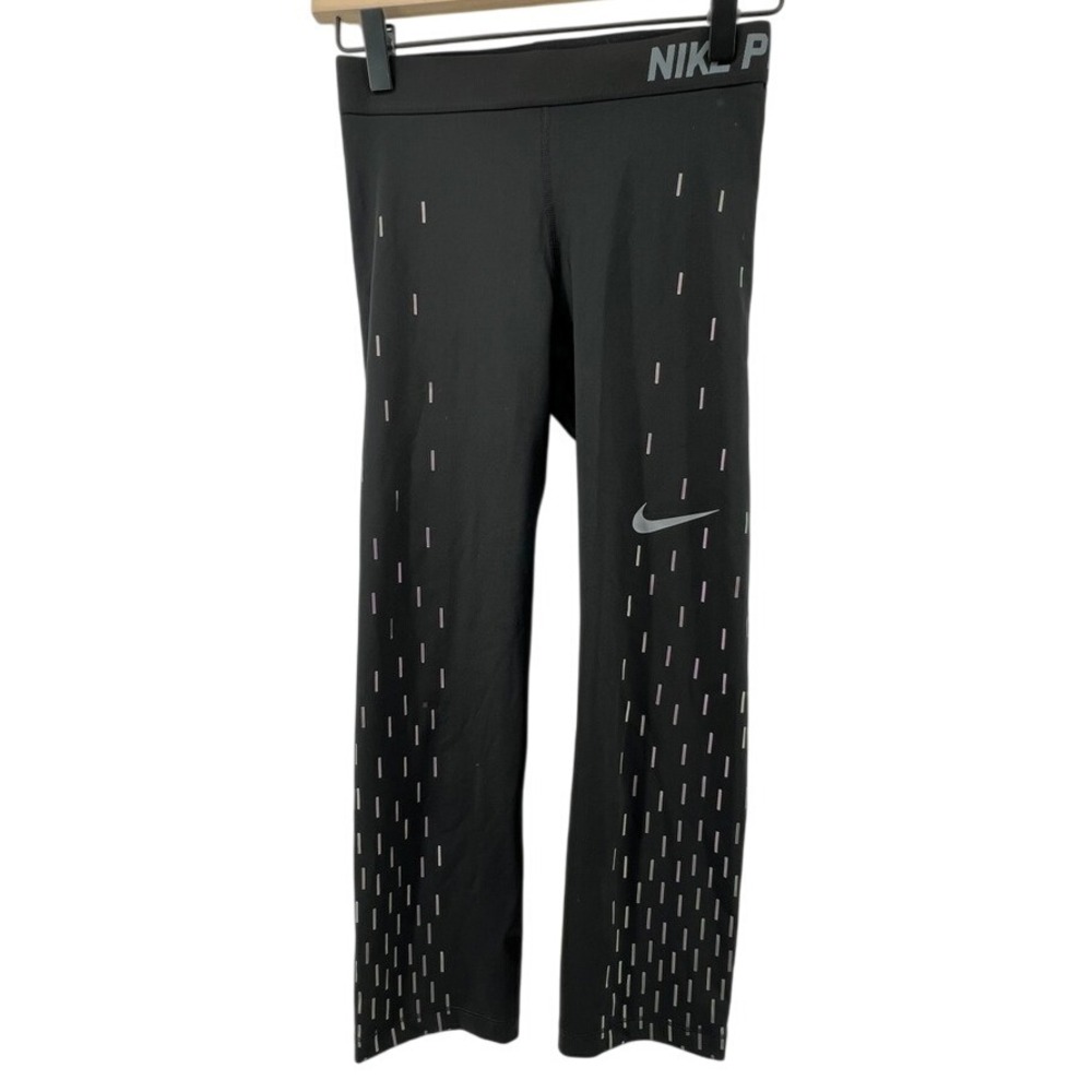 Nike Pro Women S‎ Dri-Fit Linear Rain Reflective Crop Legging Tight Black Purple